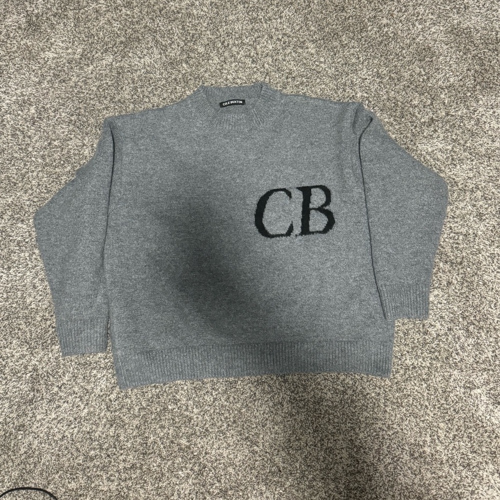 Cole Buxton Knit Logo Gray Sweater Intarsia Mens Size Small
